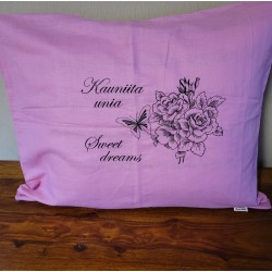 Roosa pellavatyynyliina Perhoskukka musta