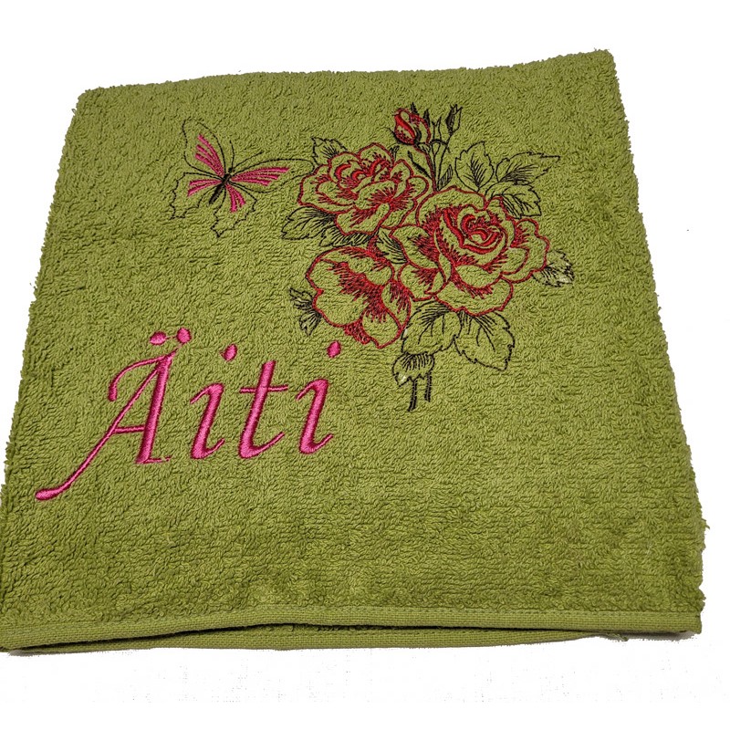 Vihreä käsipyyhe Perhosruusu/Äiti