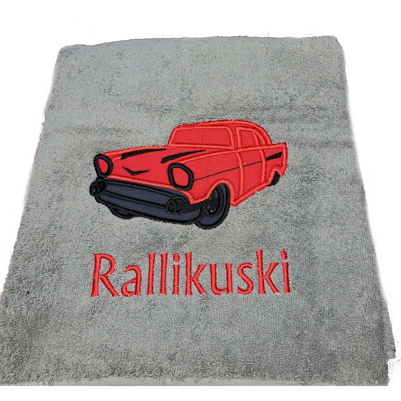 Harmaa pyyhe 70x140 cm Auto/Rallikuski